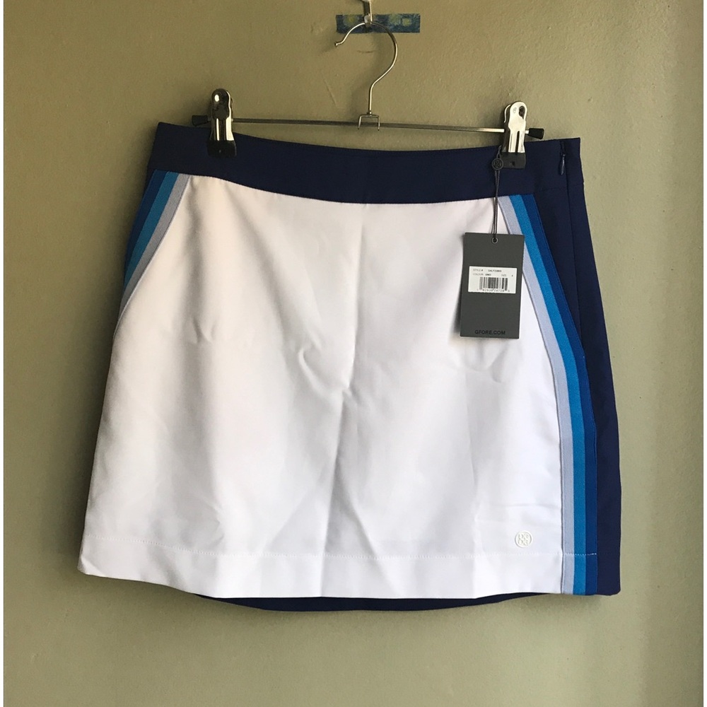 NWT! G/Fore G4 Tuxe Womens White Blue Multi Golf Skort Size: 4